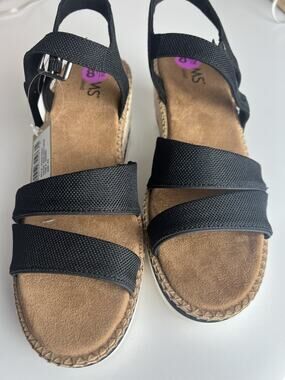 Toms Women's 8.5 Black And White Darya Wedge Platform Sandals NWT Chic Resort